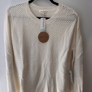 Cream stitch fix sweater with elbow patches